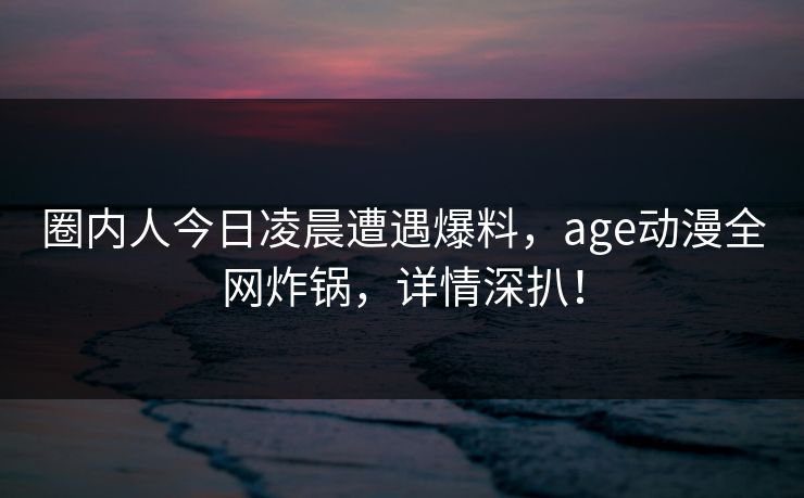 圈内人今日凌晨遭遇爆料，age动漫全网炸锅，详情深扒！