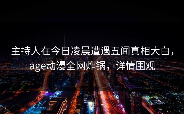 主持人在今日凌晨遭遇丑闻真相大白,age动漫全网炸锅,详情围观